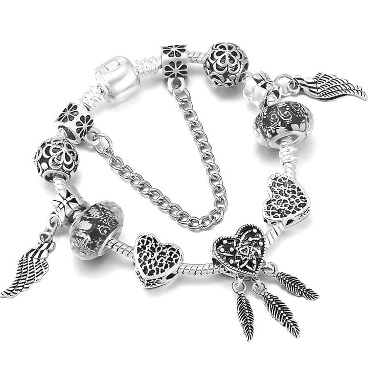Feather Bracelet Charm Unique Leather Bracelets 16cm Silver/Feathers1 
