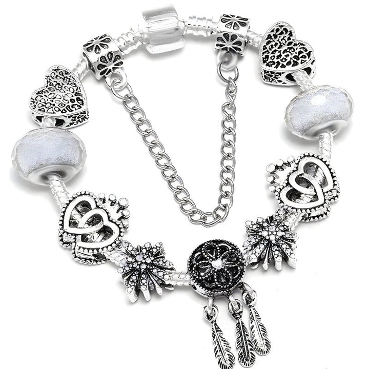 Feather Bracelet Charm Unique Leather Bracelets 16cm Silver/Feathers2 