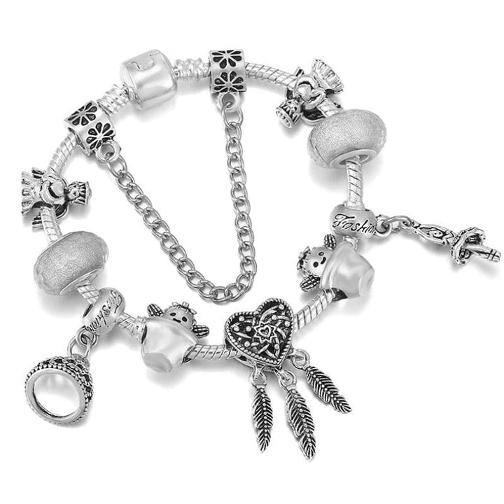 Feather Bracelet Charm Unique Leather Bracelets 16cm Silver/Feathers5 