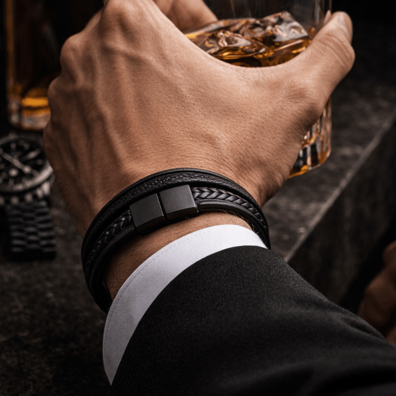 Men’s Braided Leather Bracelet with Magnetic Stainless Steel Clasp