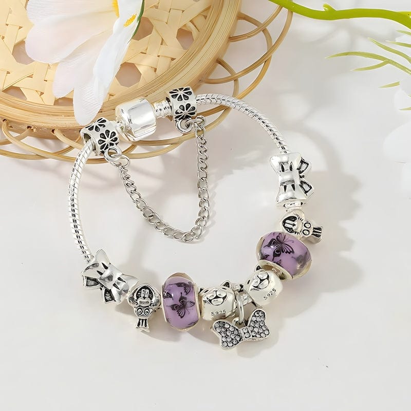 Bowknot Rabbit Purple Beads Charm Bracelet bracelet by Unique Leather Bracelets