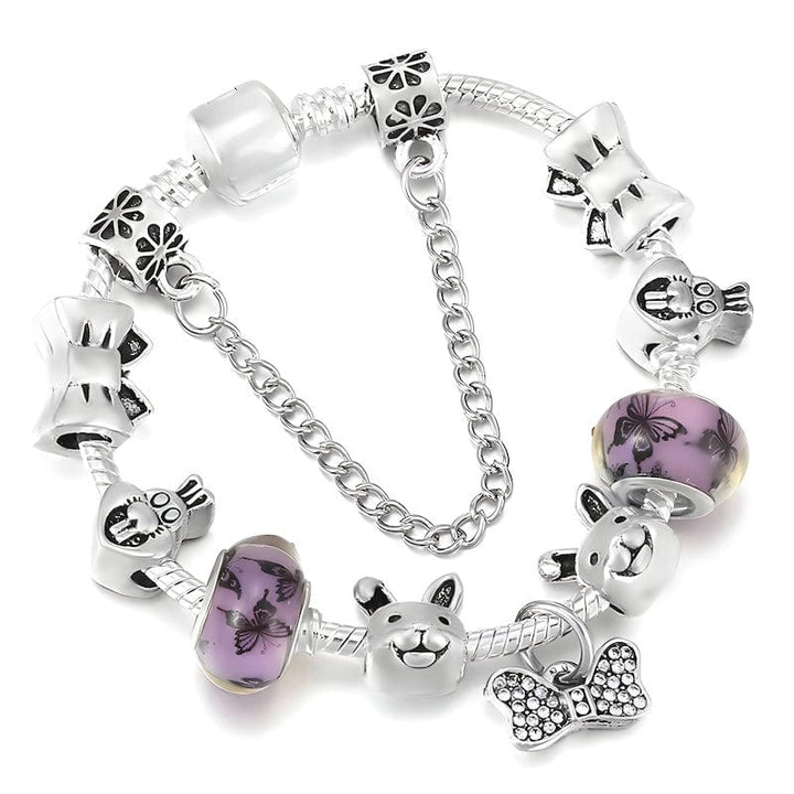 Bowknot Rabbit Purple Beads Charm Bracelet bracelet by Unique Leather Bracelets