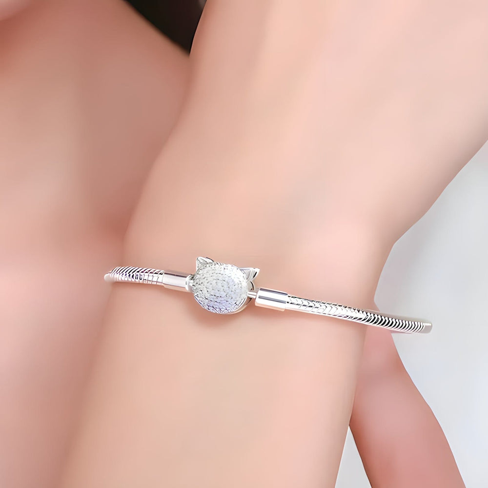 Cat Bracelet Sterling Silver Cubic Zircons bracelet by Unique Leather Bracelets