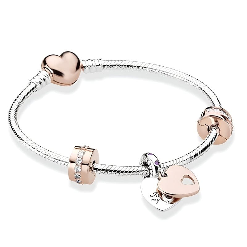 Love Hearts Two Tone Charm Bracelet bracelet by Unique Leather Bracelets