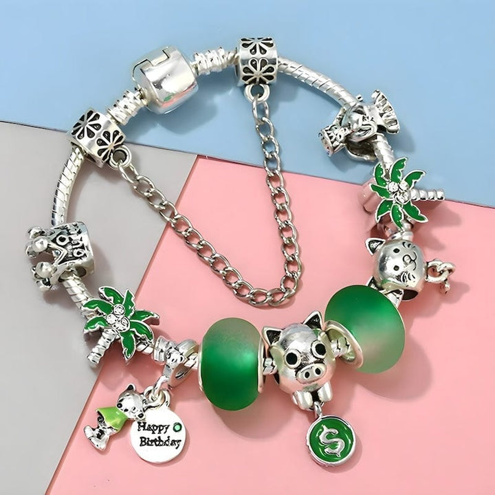 Lucky Money Pig Happy Birthday Bracelet Charm Unique Leather Bracelets   