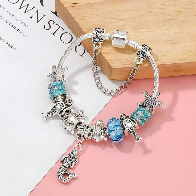 Mermaid Charm Bracelet With Vintage Blue Murano Beads bracelet by Unique Leather Bracelets