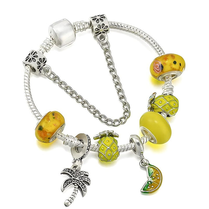Palm Tree Tropical Pineapple Lemon Charm Bracelet bracelet by Unique Leather Bracelets