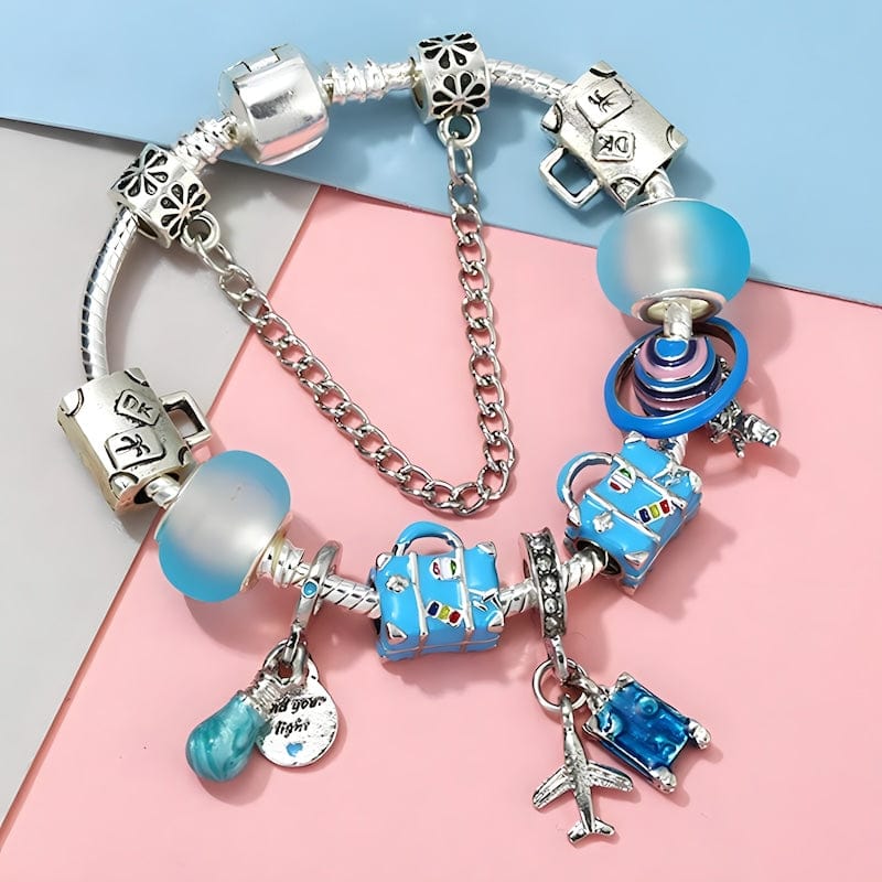Travel Airplane Suitcase Charm Bracelet bracelet by Unique Leather Bracelets