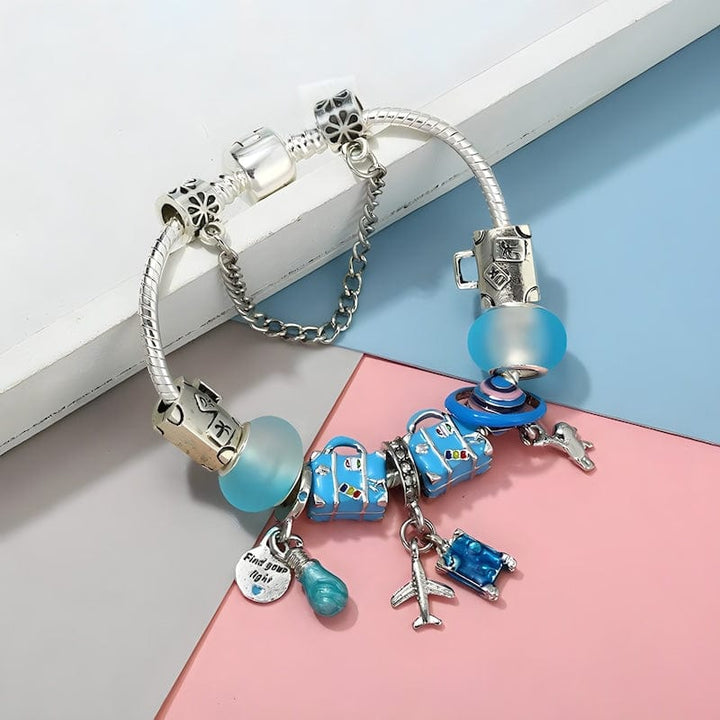Travel Airplane Suitcase Charm Bracelet bracelet by Unique Leather Bracelets
