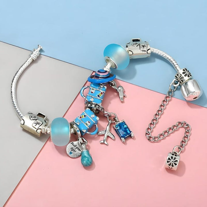 Travel Airplane Suitcase Charm Bracelet Charm Unique Leather Bracelets   