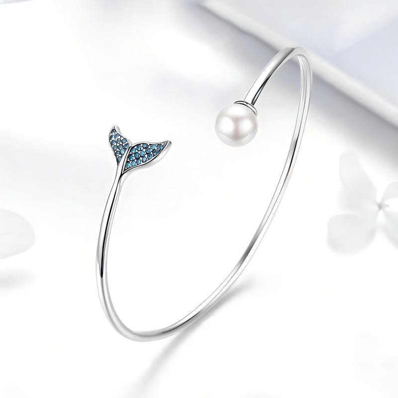 Cuff Blue Zircon Mermaid's Tail Cuff Bracelet Adjustable / Silver Unique Leather Bracelets