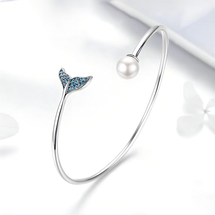 Cuff Blue Zircon Mermaid's Tail Cuff Bracelet Adjustable / Silver Unique Leather Bracelets