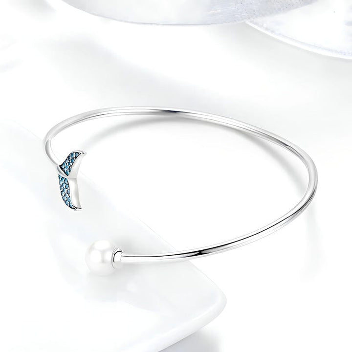 Cuff Blue Zircon Mermaid's Tail Cuff Bracelet Adjustable / Silver Unique Leather Bracelets