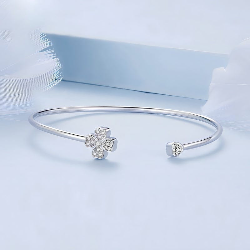 Cuff Lucky Four-Leaf Clover Cuff Bracelet Silver Unique Leather Bracelets
