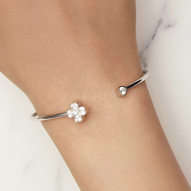 Cuff Lucky Four-Leaf Clover Cuff Bracelet Silver Unique Leather Bracelets