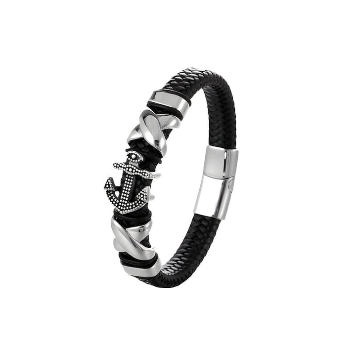 Anchor Braided Black Leather Bracelet bracelet by Unique Leather Bracelets