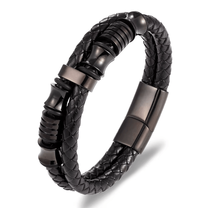 Leather Black Multi Strand Leather Bracelet for Men