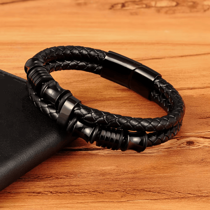 Leather Black Multi Strand Leather Bracelet for Men