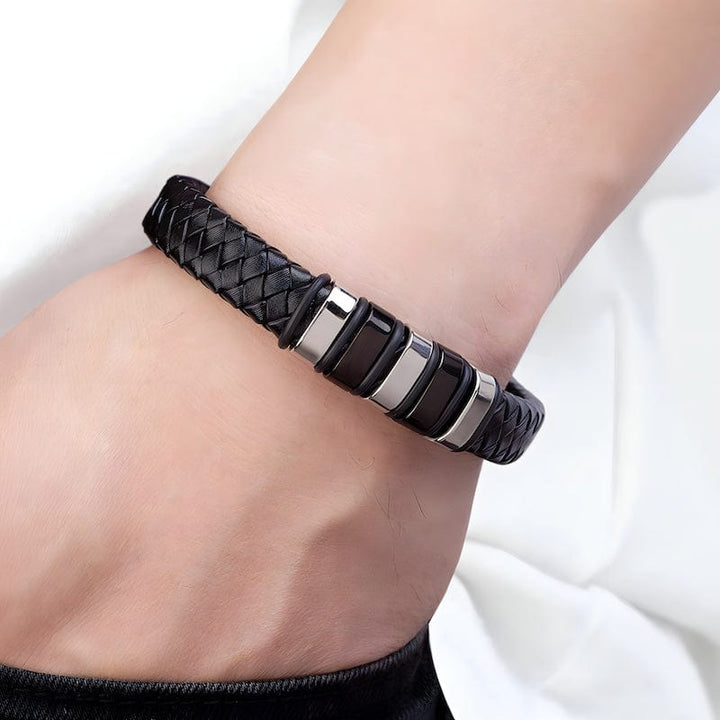 Braided Black Leather Bracelet with Stainless Steel Clasp bracelet by Unique Leather Bracelets