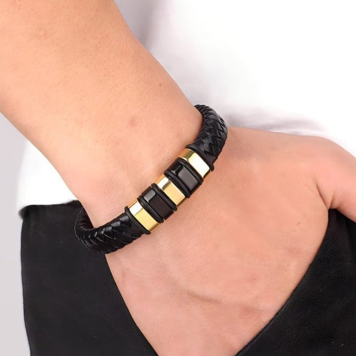 Braided Black Leather Bracelet with Stainless Steel Clasp bracelet by Unique Leather Bracelets