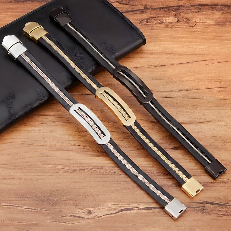 Chain Leather Design Combination Mens Bracelets bracelet by Unique Leather Bracelets