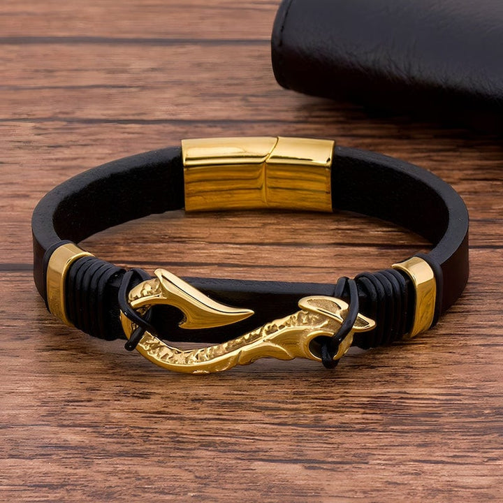 Fish Hook Charm Genuine Leather Bracelet bracelet by Unique Leather Bracelets