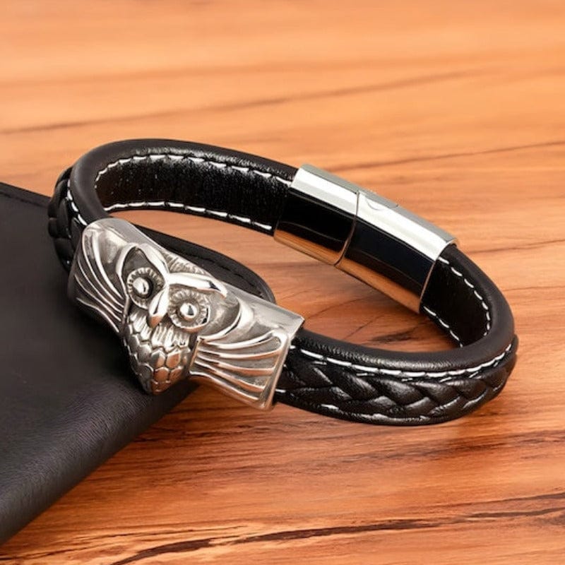 Owl Mens Leather Bracelet bracelet by Unique Leather Bracelets