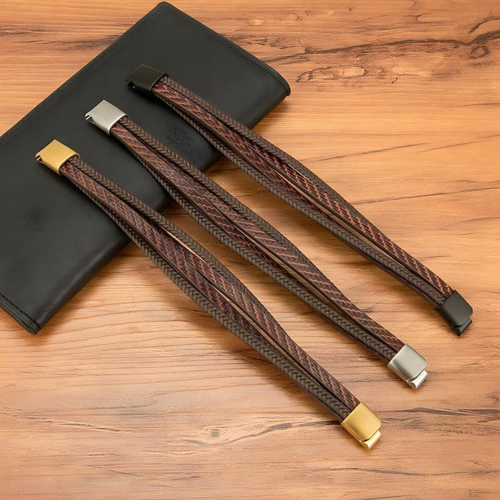 Pattern Design Multilayer Braid Leather Bracelet bracelet by Unique Leather Bracelets