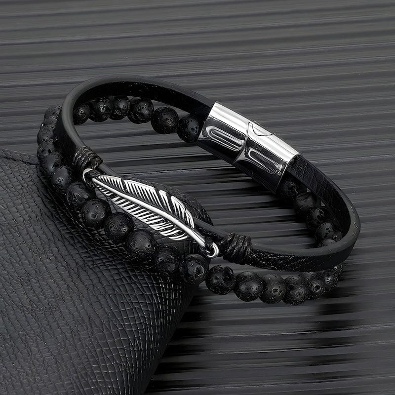 Stone Beaded Multilayer Leather Feather Bracelet bracelet by Unique Leather Bracelets