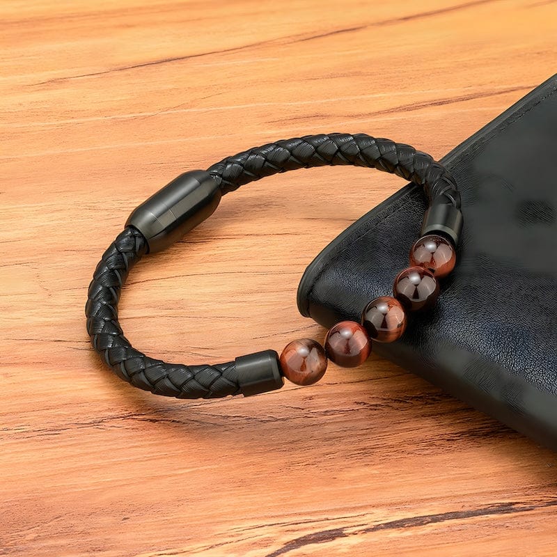 Tiger Eye Beading Braided Leather Bracelet bracelet by Unique Leather Bracelets