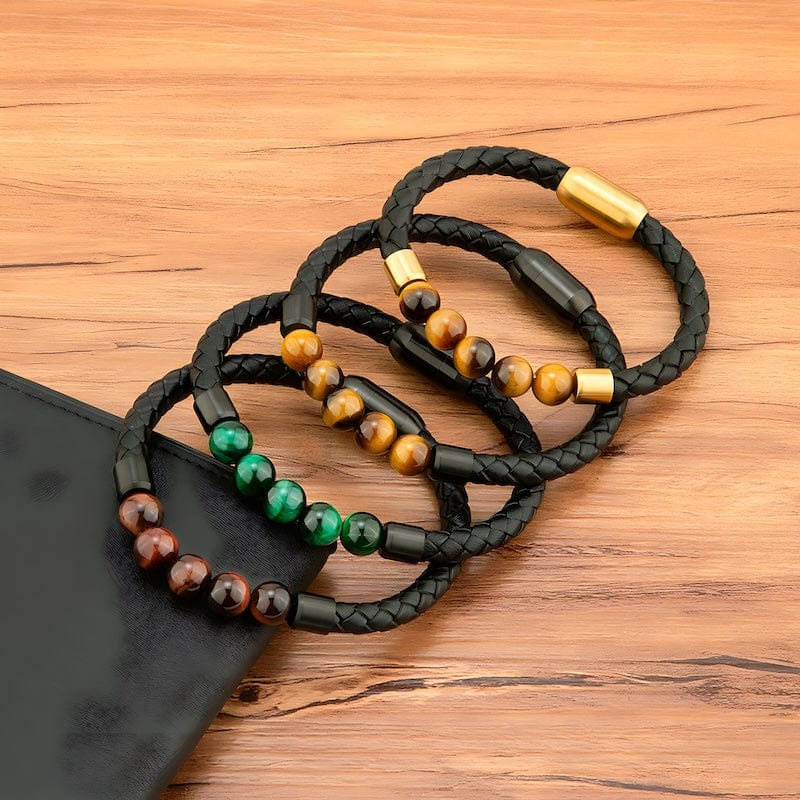 Tiger Eye Beading Braided Leather Bracelet bracelet by Unique Leather Bracelets