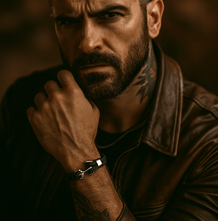 Titanium Anchor Leather Bracelet bracelet by Unique Leather Bracelets