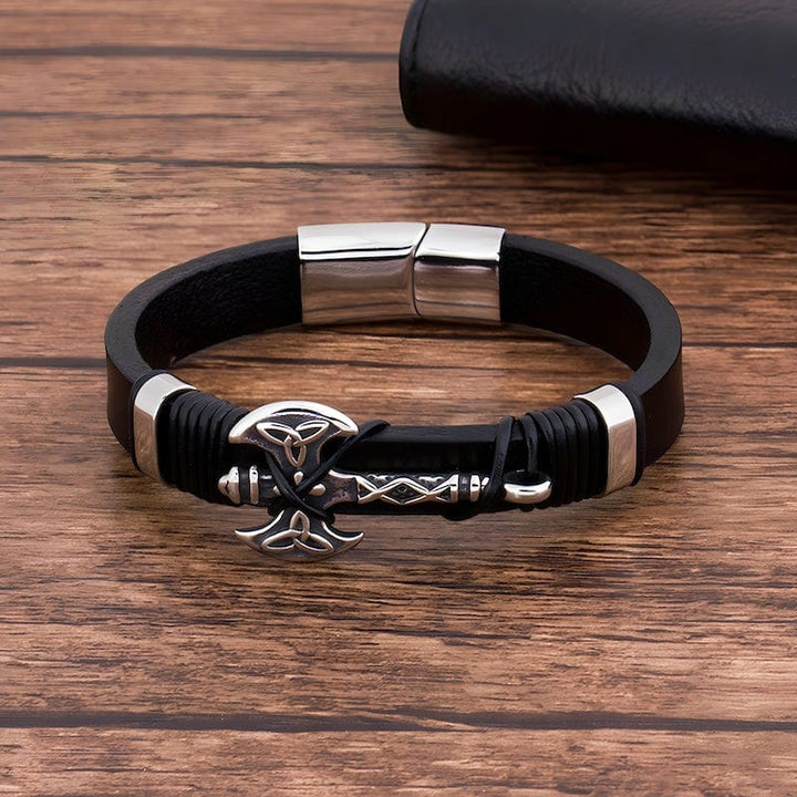 Viking Axe Black Leather Mens Bracelet bracelet by Unique Leather Bracelets