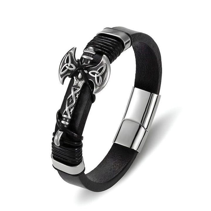 Viking Axe Black Leather Mens Bracelet bracelet by Unique Leather Bracelets