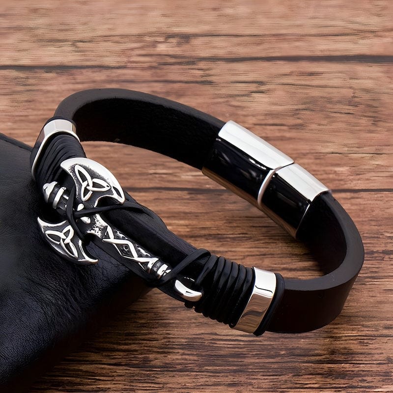 Viking Axe Black Leather Mens Bracelet bracelet by Unique Leather Bracelets