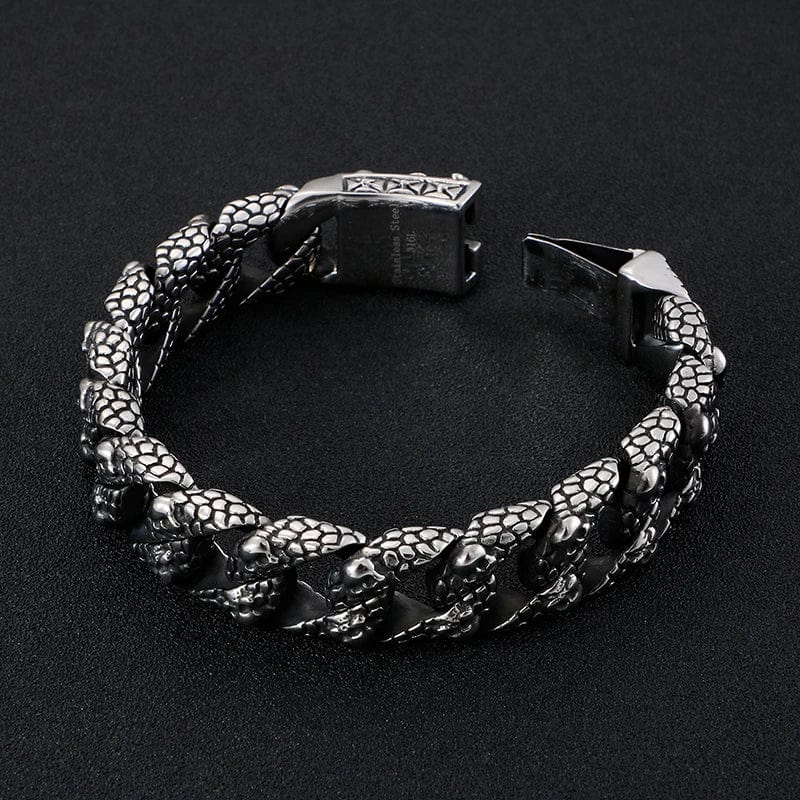 Gothic Men's Skull Bracelet - Stainless Steel Franco Curb Chain Skeleton bracelet by Unique Leather Bracelets