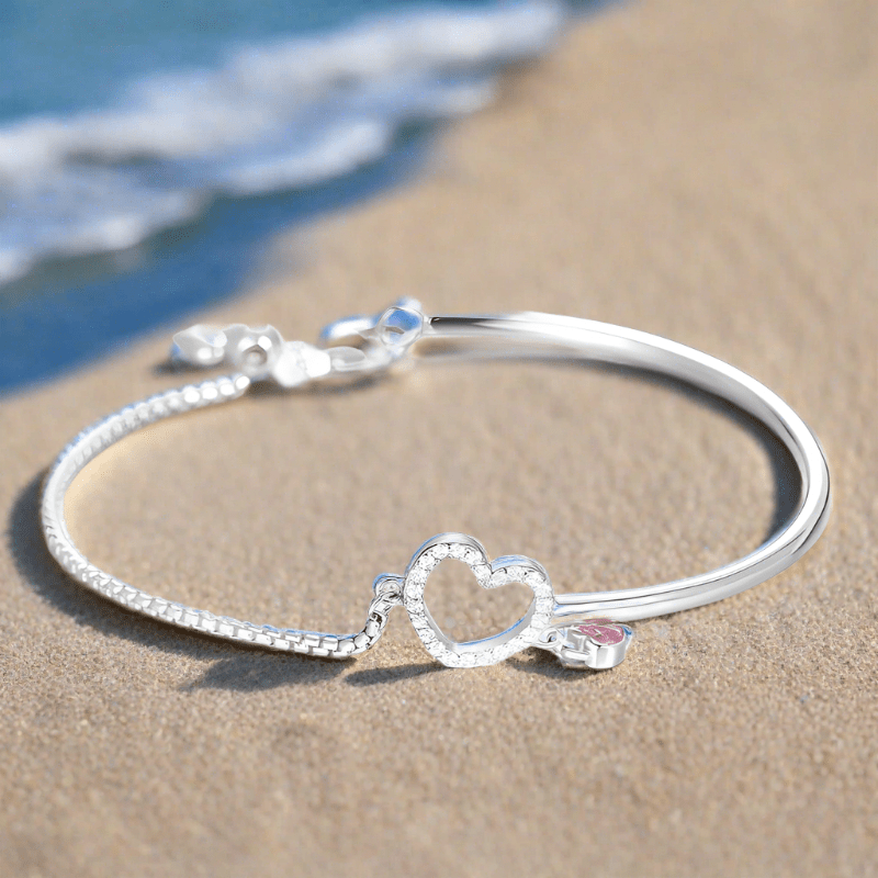 Pink Heart Link Chain Bangle Combination Bracelet bracelet by Unique Leather Bracelets