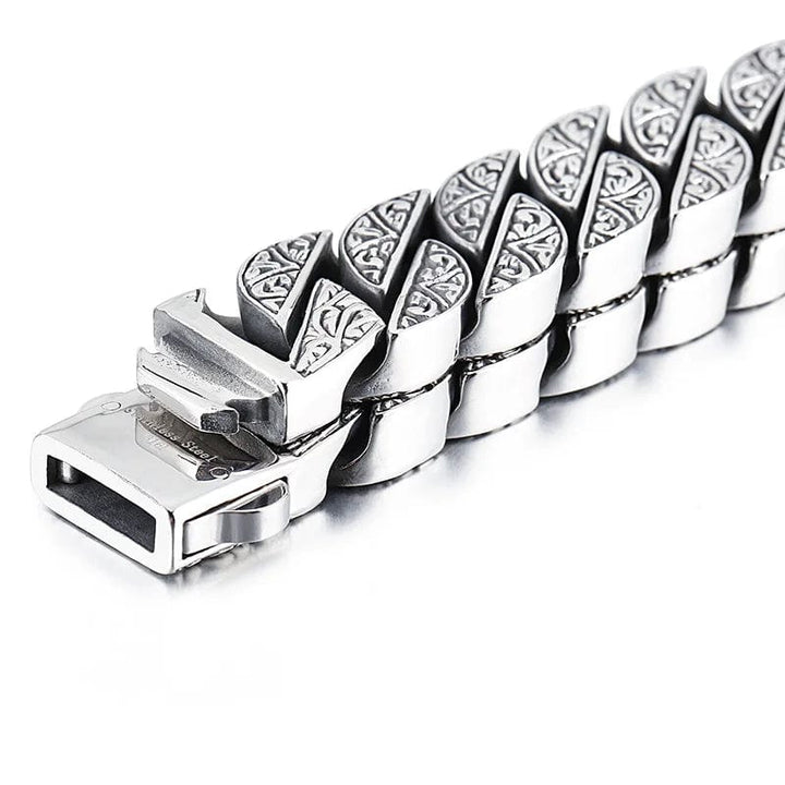 Stainless Steel Cuban Chain Bracelet with Engraved Detail bracelet by Unique Leather Bracelets