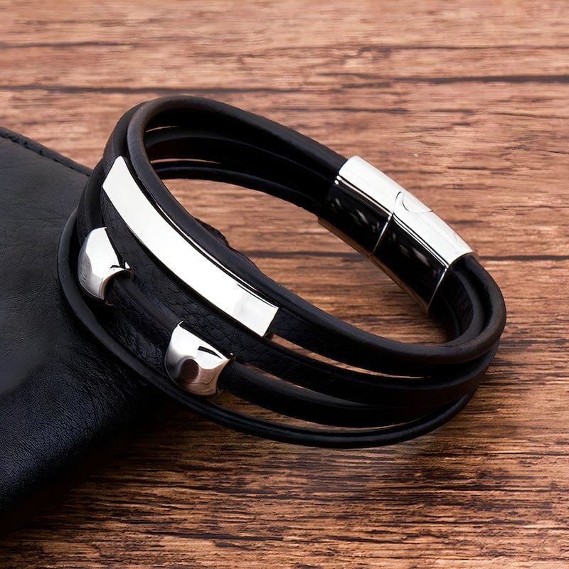 Silver Beads Black Leather Bracelet bracelet by Unique Leather Bracelets