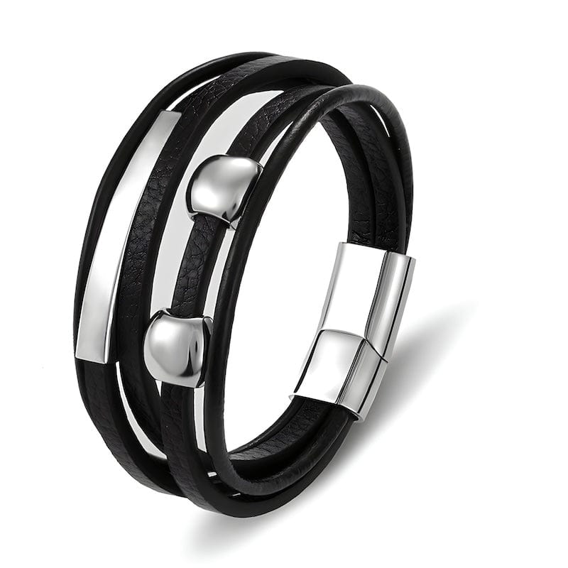 Silver Beads Black Leather Bracelet bracelet by Unique Leather Bracelets