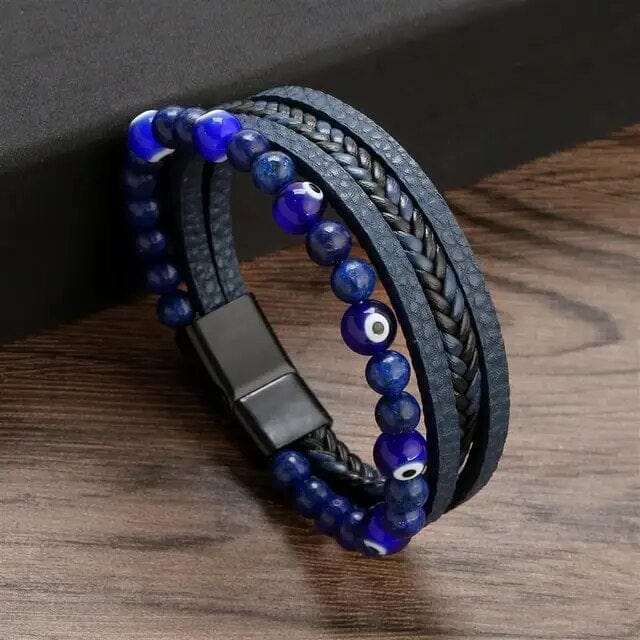 Wrap Bracelet Leather Mens Stack Evil Eye bracelet by Unique Leather Bracelets
