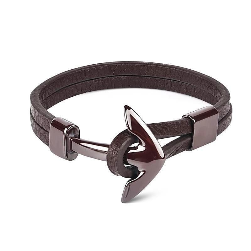 Brown Leather Anchor Bracelet bracelet by Unique Leather Bracelets