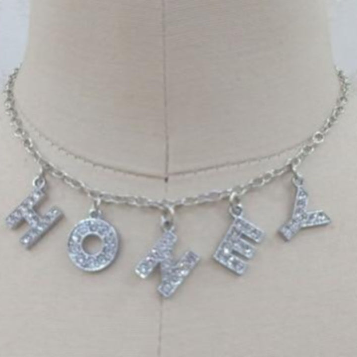 Diamond Necklace Choker Necklaces Unique Leather Bracelets 37cm with extend 6cm HONEY Silver