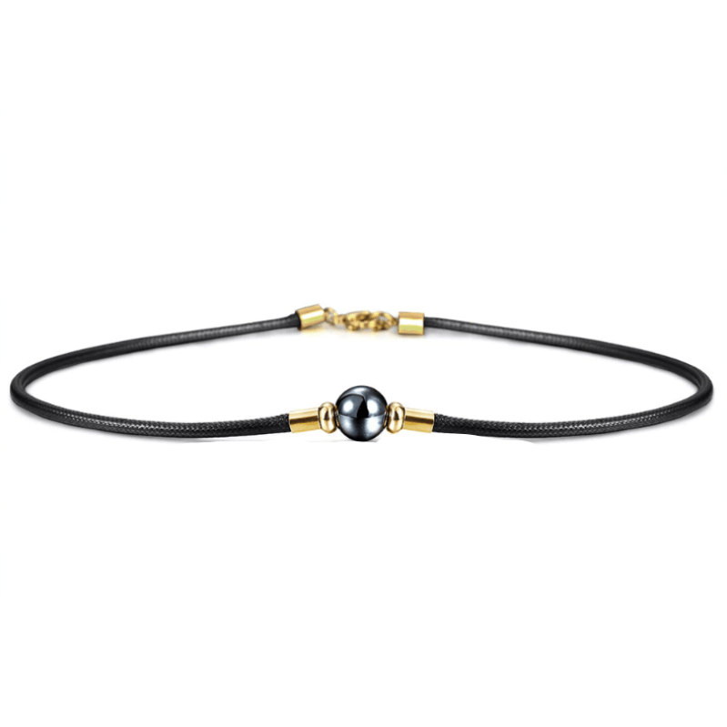 Mens Hematite Stone Leather Choker Necklace bracelet by Unique Leather Bracelets