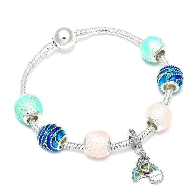 Childrens Charm Bracelet Charm Unique Leather Bracelets Blue/Green 18cm 