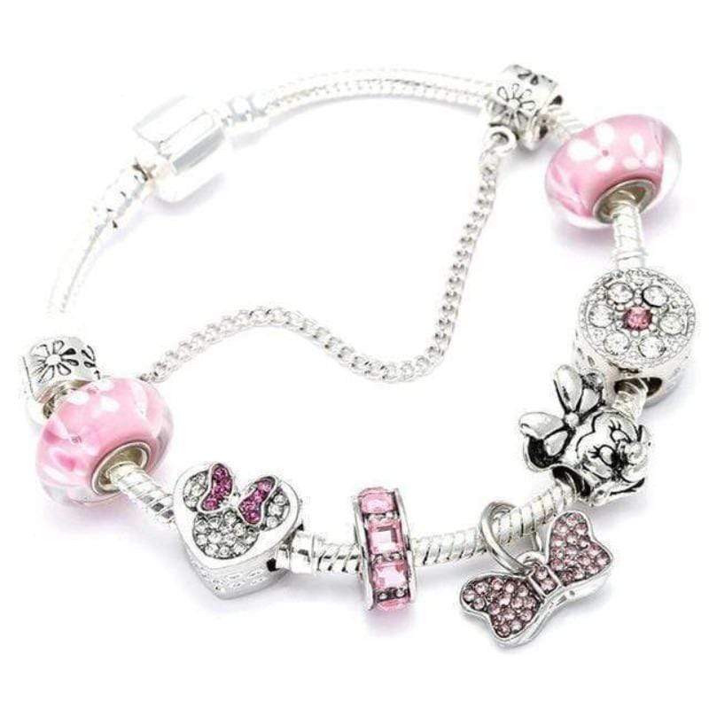 Childrens Charm Bracelet Charm Unique Leather Bracelets Silver/Pink 18cm 
